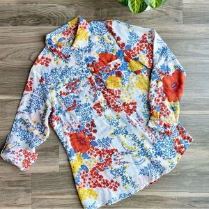 Cotton Daisy Floral Button-Up Blouse – Size S